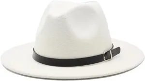 Men Fedoras Women's Jazz Hat Woolen Blend Cap Outdoor Casual Hat Panama Hat White 58-61CM, Large