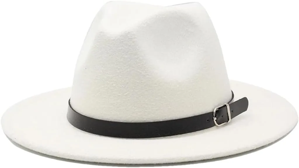Men Fedoras Women's Jazz Hat Woolen Blend Cap Outdoor Casual Hat Panama Hat White 58-61CM, Large
