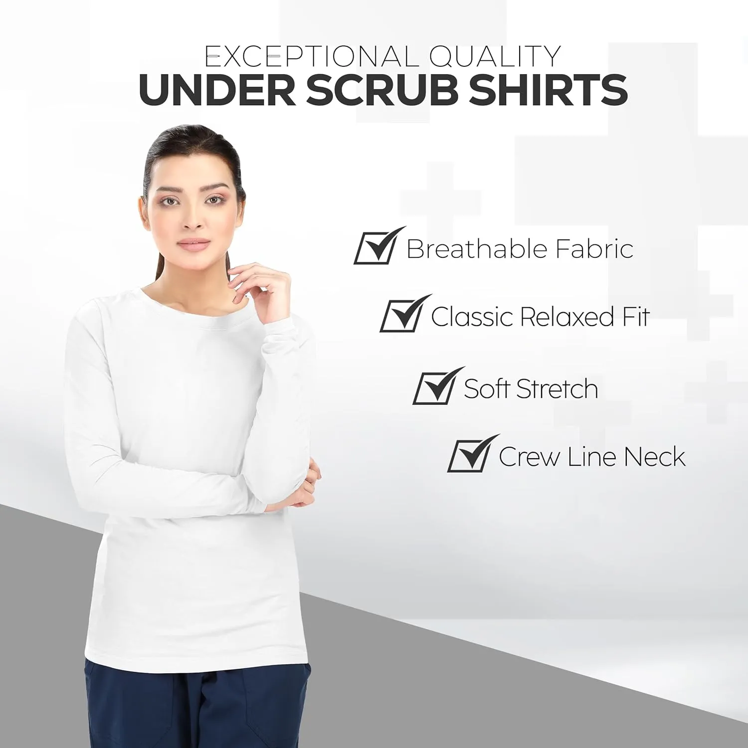 NY Threads Womens Under Scrub Slim Fit Long Sleeve T-Shirt Underscrub Comfort Tee