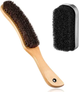 Patelai 2 Pieces Felt Brushes Felt Hat Cleaner Cowboy Hat Brush Cleaning Kit Brush and Cleaning Sponge Set Horse Hair Wood Clean Sponge Polish Brushes for Cowboy(Wooden Color)