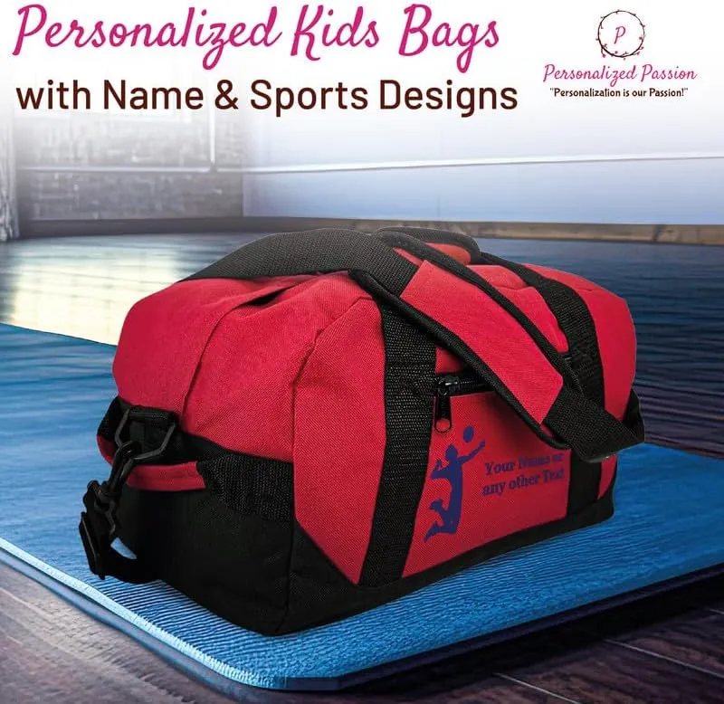 Personalized Passion Small Sports Duffel Bags for Kids - 14 Waterproof Travel Duffle with Embroidered Name & Baseball Design - Dark Green Two-Toned Kids Weekender Bag for Boys and Girls
