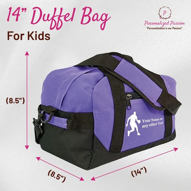 Personalized Passion Small Sports Duffel Bags for Kids - 14 Waterproof Travel Duffle with Embroidered Name & Baseball Design - Dark Green Two-Toned Kids Weekender Bag for Boys and Girls