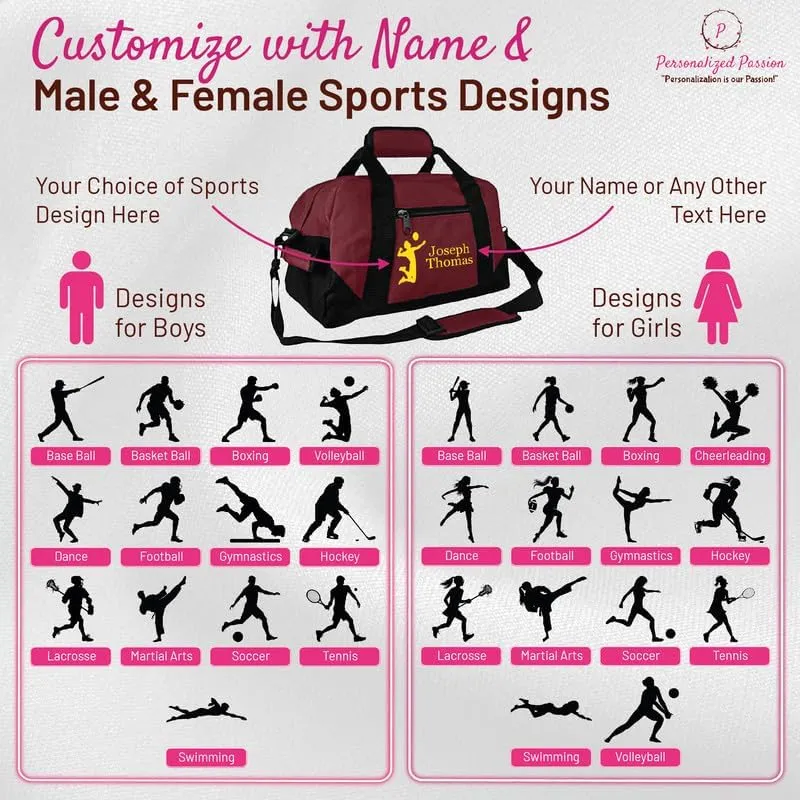 Personalized Passion Small Sports Duffel Bags for Kids - 14 Waterproof Travel Duffle with Embroidered Name & Baseball Design - Dark Green Two-Toned Kids Weekender Bag for Boys and Girls