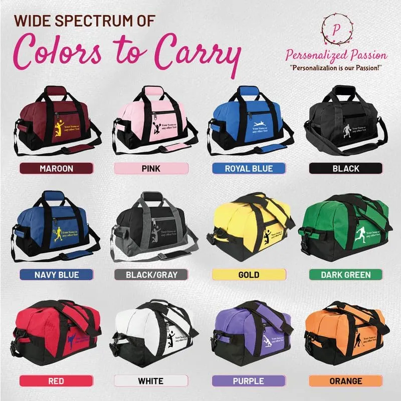 Personalized Passion Small Sports Duffel Bags for Kids - 14 Waterproof Travel Duffle with Embroidered Name & Baseball Design - Dark Green Two-Toned Kids Weekender Bag for Boys and Girls