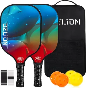 Pickleball Paddles Set of 2, Fiberglass Pickleball Paddles with 4 Pickleball Balls, 1 Carry Bag Lightweight Pickle Ball Rackets