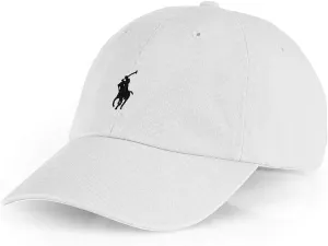 POLO RALPH LAUREN Men`s Cotton Chino Baseball Cap (White(1000)/Obsidian, One Size)