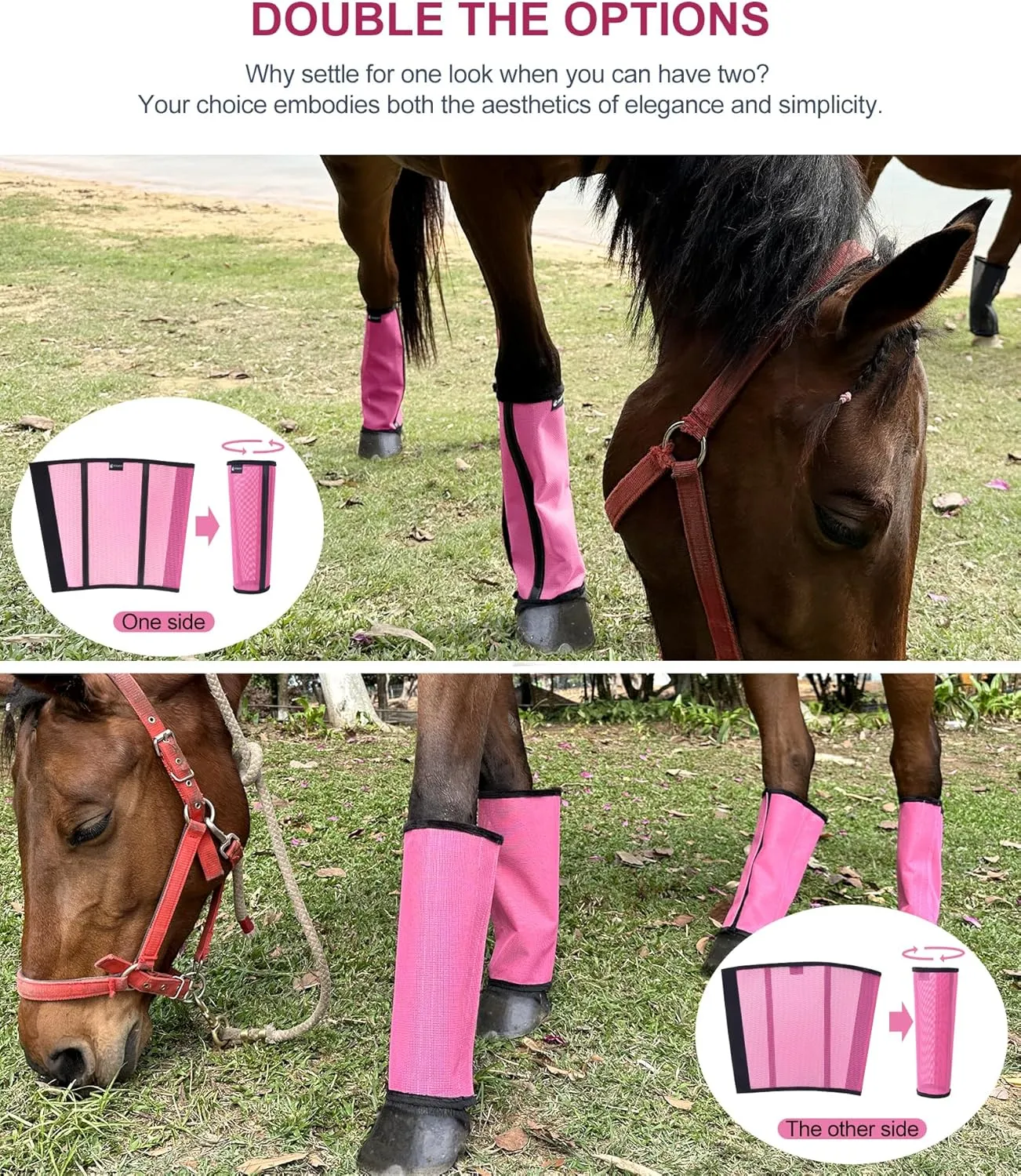 Pony Fly Boots Set of 4 - Upgrade Mesh Horse Leggins with Leather Frame, Donkey Leg Fly Protection (Small, Pink)