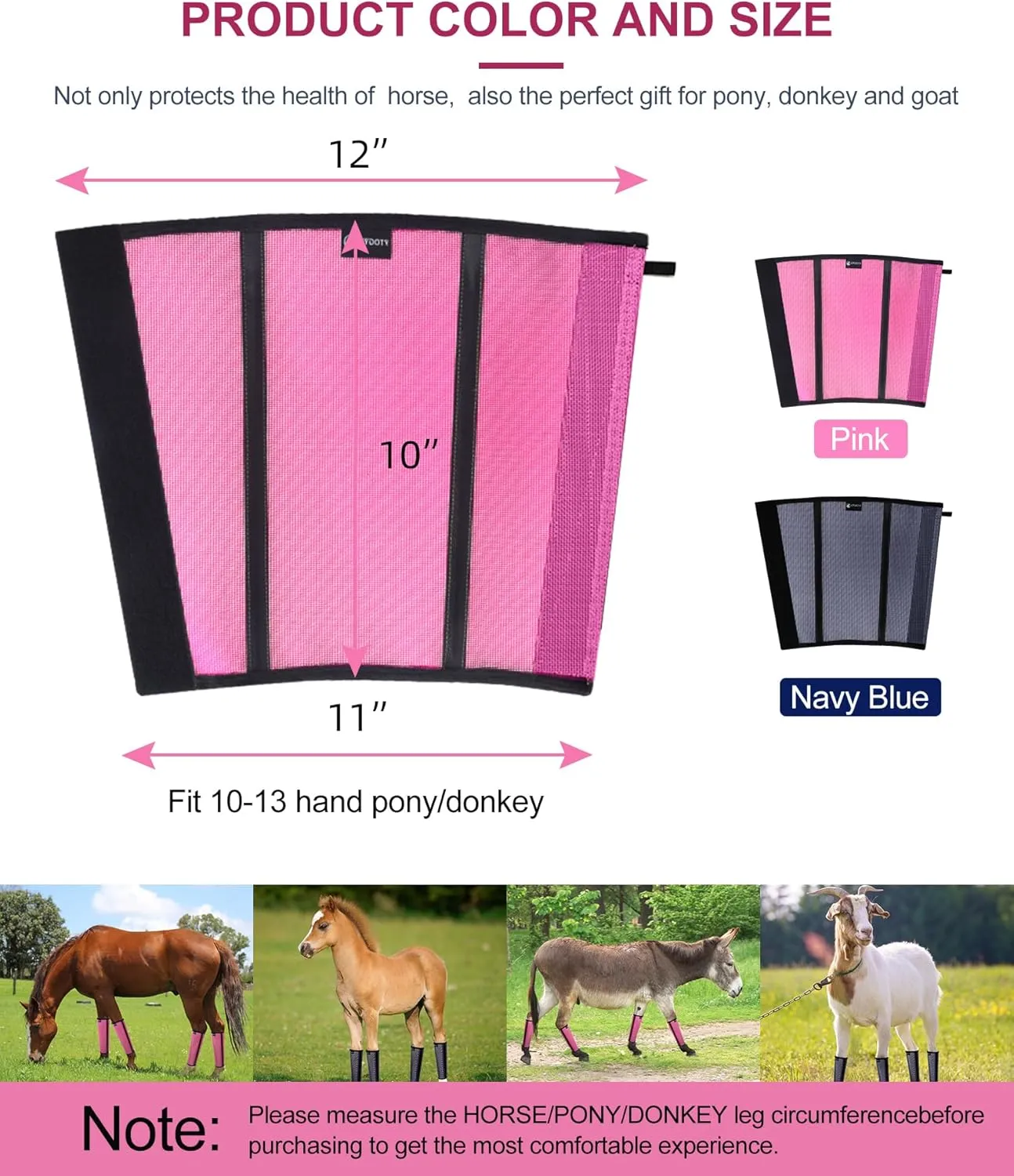 Pony Fly Boots Set of 4 - Upgrade Mesh Horse Leggins with Leather Frame, Donkey Leg Fly Protection (Small, Pink)