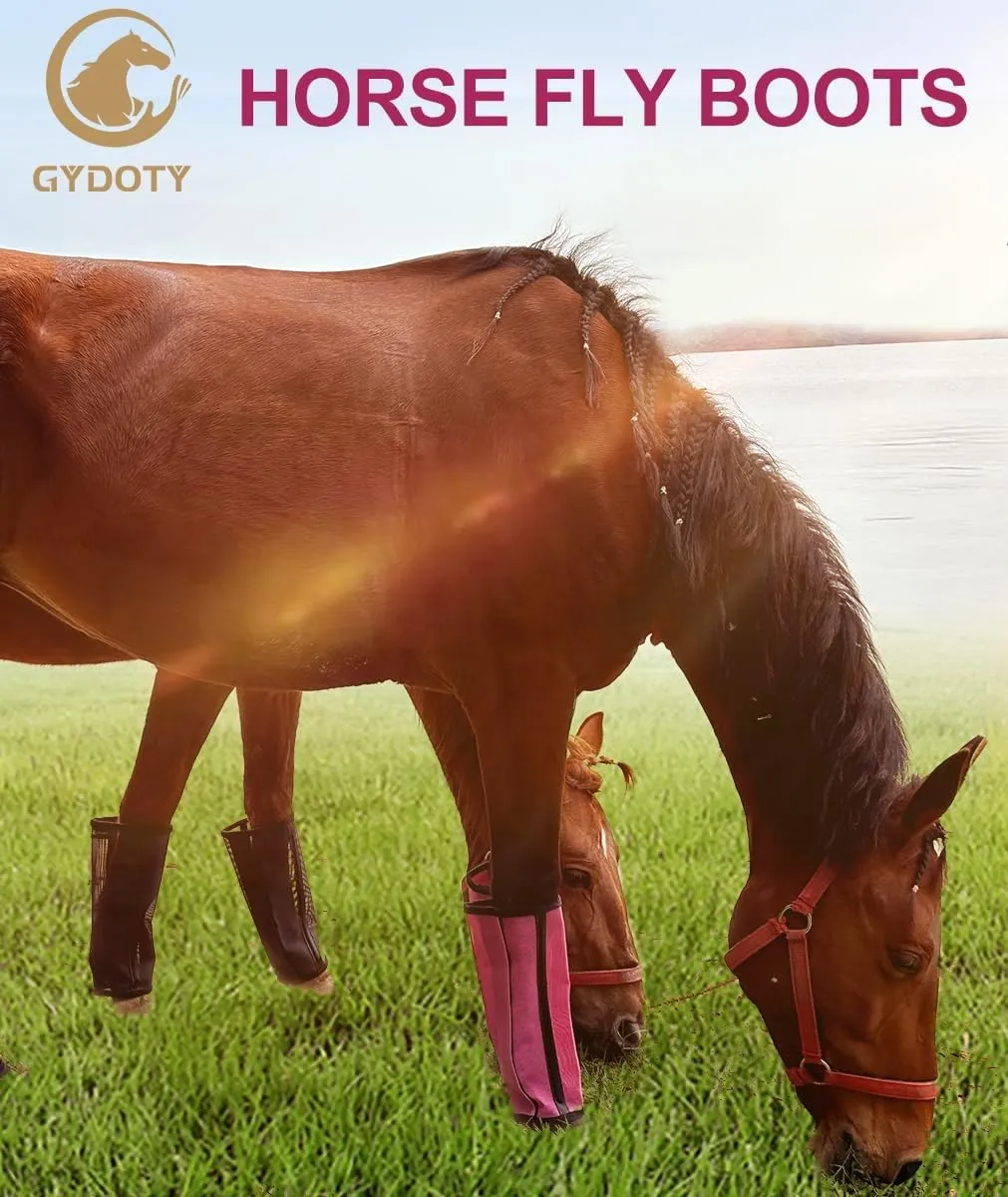 Pony Fly Boots Set of 4 - Upgrade Mesh Horse Leggins with Leather Frame, Donkey Leg Fly Protection (Small, Pink)