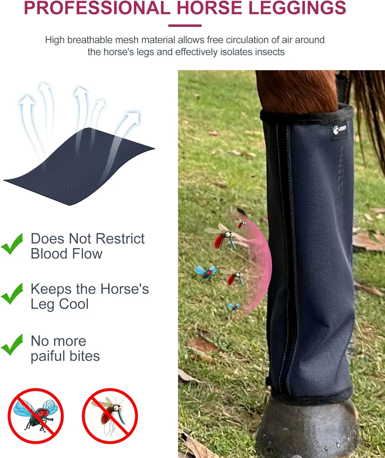 Pony Fly Boots Set of 4 - Upgrade Mesh Horse Leggins with Leather Frame, Donkey Leg Fly Protection (Small, Pink)