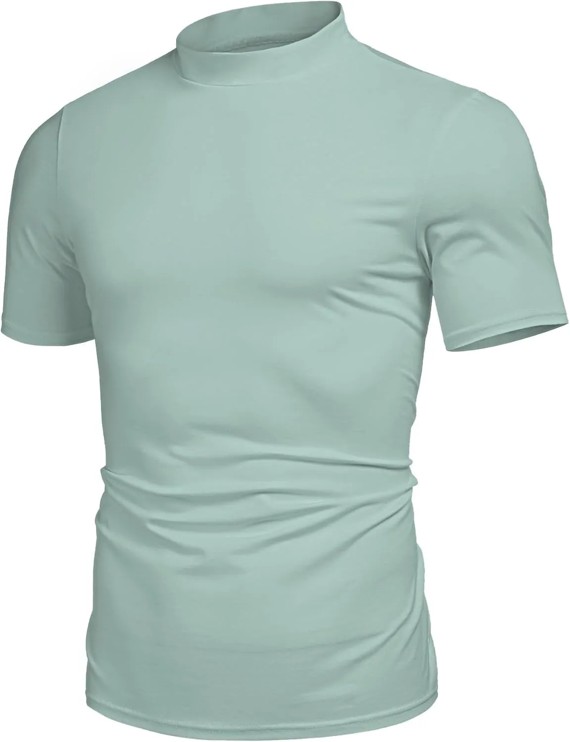 Poriff Mens Casual Turtleneck Mock Neck T Shirt Slim Fit Short Sleeve Summer Basic Tops