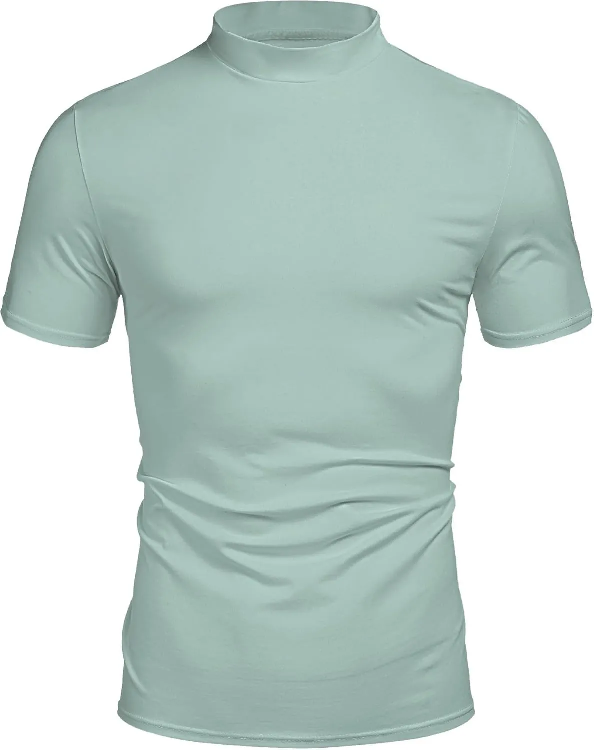 Poriff Mens Casual Turtleneck Mock Neck T Shirt Slim Fit Short Sleeve Summer Basic Tops