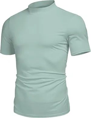 Poriff Mens Casual Turtleneck Mock Neck T Shirt Slim Fit Short Sleeve Summer Basic Tops