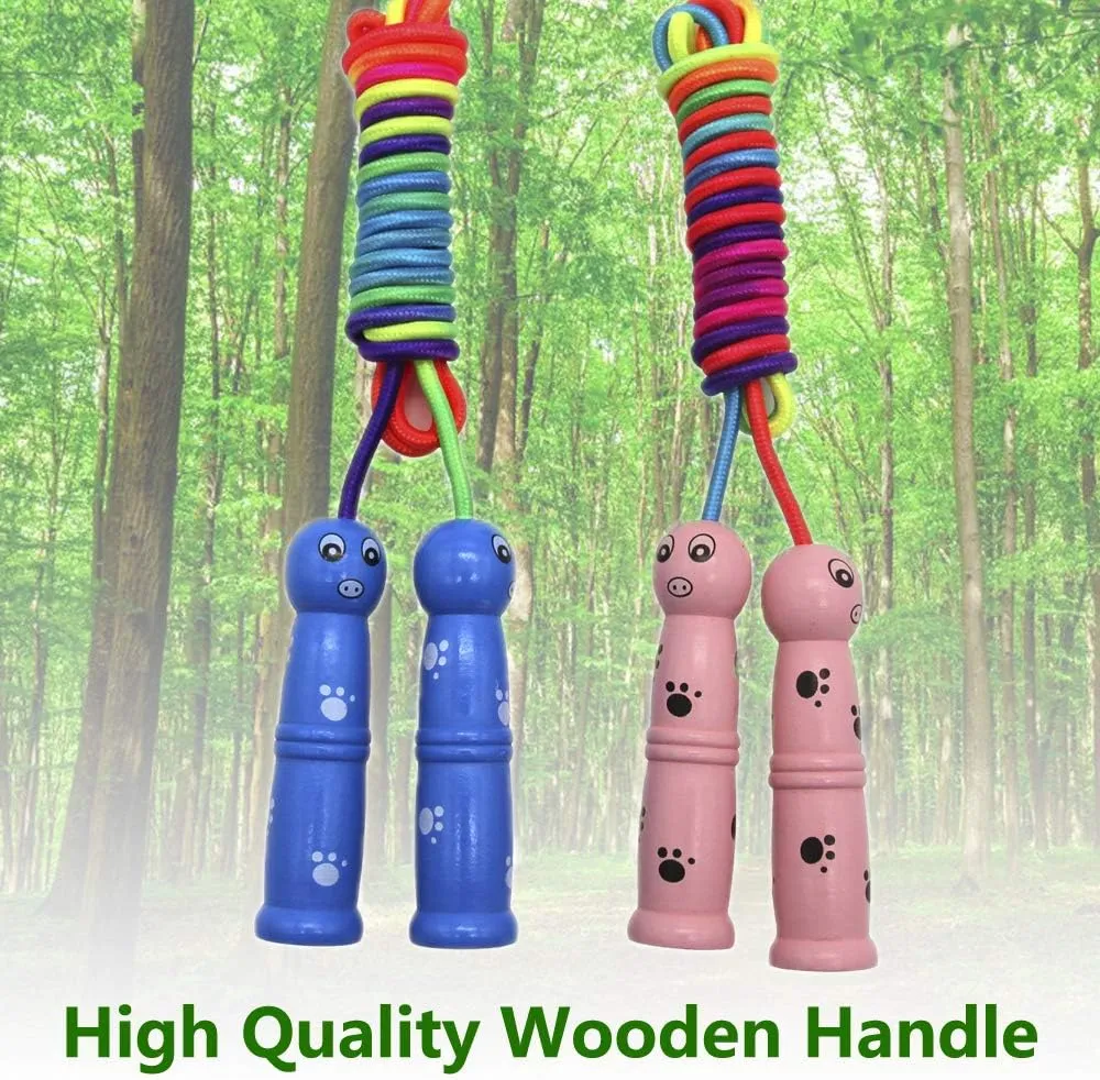 Rainbow Jump Rope for Kids - Wooden Handle - 8.5FT Adjustable Nylon Braided Fitness Skipping Rope for Girls or Boys Fitness Outdoor Exercise Physical Education