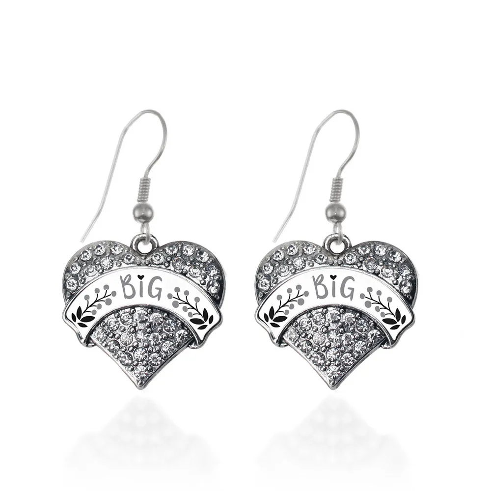 Silver Gray and Black Big Pave Heart Charm Dangle Earrings