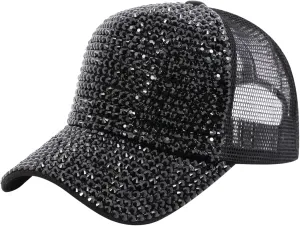 Surkat Studded Rhinestone Baseball Cap Bun Ponytail Adjustable Hat Sparkle Bling Denim Sun Hat