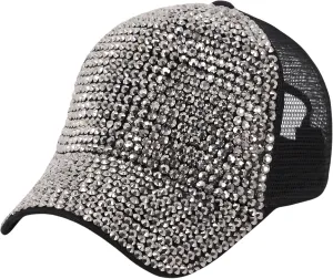 Surkat Studded Rhinestone Baseball Cap Bun Ponytail Adjustable Hat Sparkle Bling Denim Sun Hat