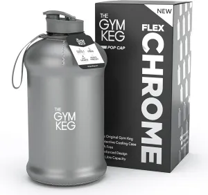 THE GYM KEG Sports Water Bottle (2.2 L) | Half Gallon | Carry Handle | Big Water Jug for Sport | Large Reusable Water Bottles | Ecofriendly, Tritan BPA Free Plastic, Leakproof (Chrome Reflex)