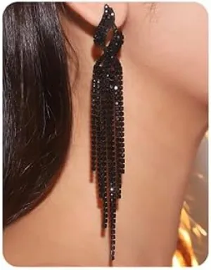 Wiwpar Boho Crystal Long Tassel Drop Earrings Sparkly Rhinestone Tassel Bohemian Fringe Chandelier Dangle Earrings for Wedding Bridal Prom Party