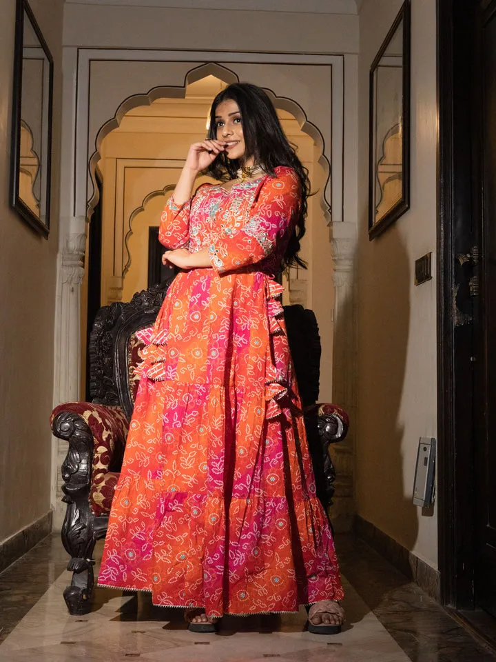 Women Bandhej Printed Anarkali Kurta