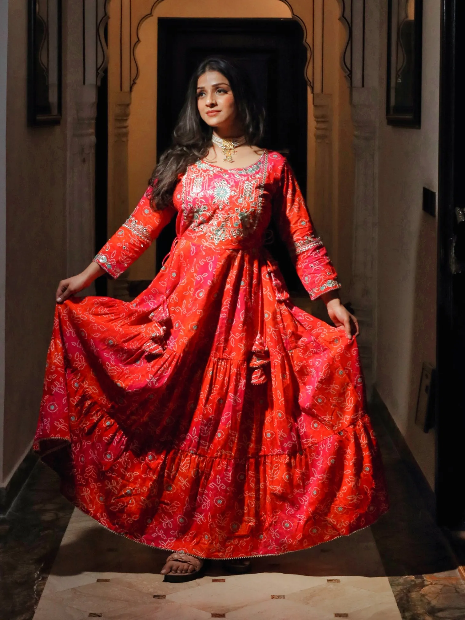 Women Bandhej Printed Anarkali Kurta