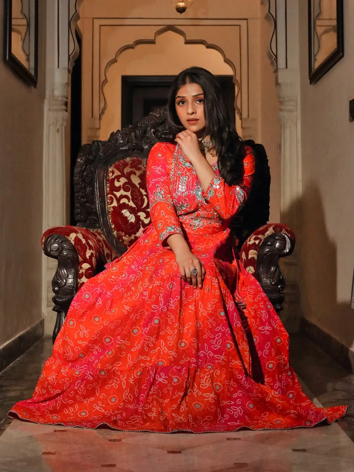 Women Bandhej Printed Anarkali Kurta