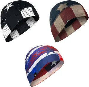 Zanheadgear Helmet Liner/Beanie SportFlex Series (3-Pack USA Flag Theme) Red