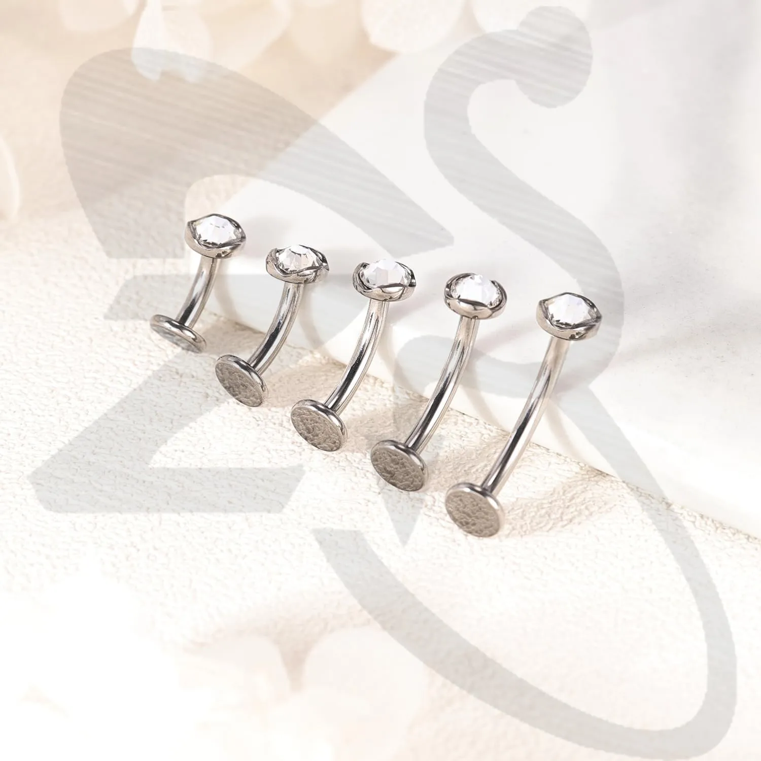 ZS ASTM F136 Titanium Belly Button Ring, 14G Cubic Zirconia Navel Jewelry, 6/8/10/12/14MM Internally Threaded Long Bar Navel Barbell Stud Flat Back Belly Piercing
