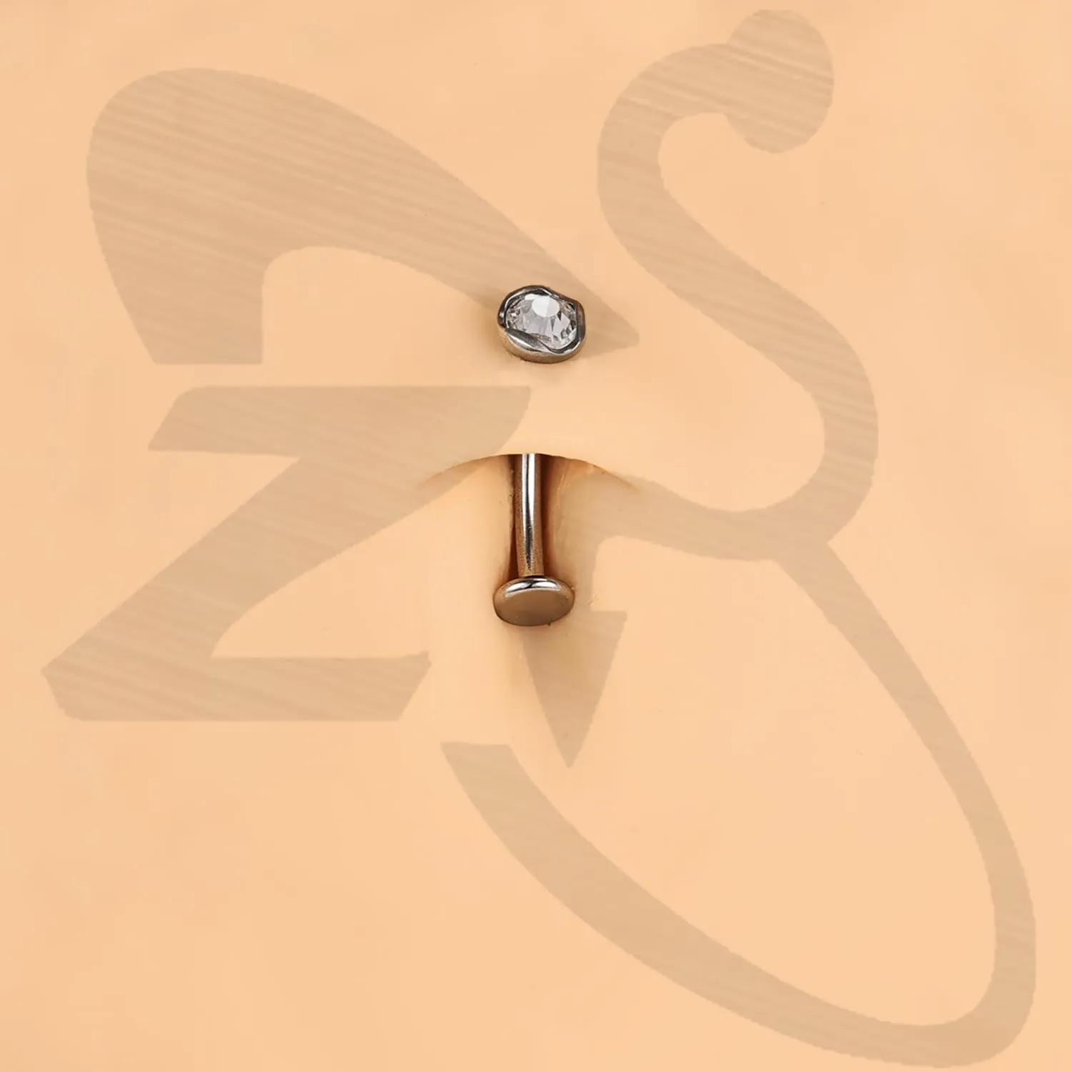 ZS ASTM F136 Titanium Belly Button Ring, 14G Cubic Zirconia Navel Jewelry, 6/8/10/12/14MM Internally Threaded Long Bar Navel Barbell Stud Flat Back Belly Piercing