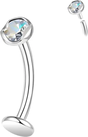 ZS ASTM F136 Titanium Belly Button Ring, 14G Cubic Zirconia Navel Jewelry, 6/8/10/12/14MM Internally Threaded Long Bar Navel Barbell Stud Flat Back Belly Piercing